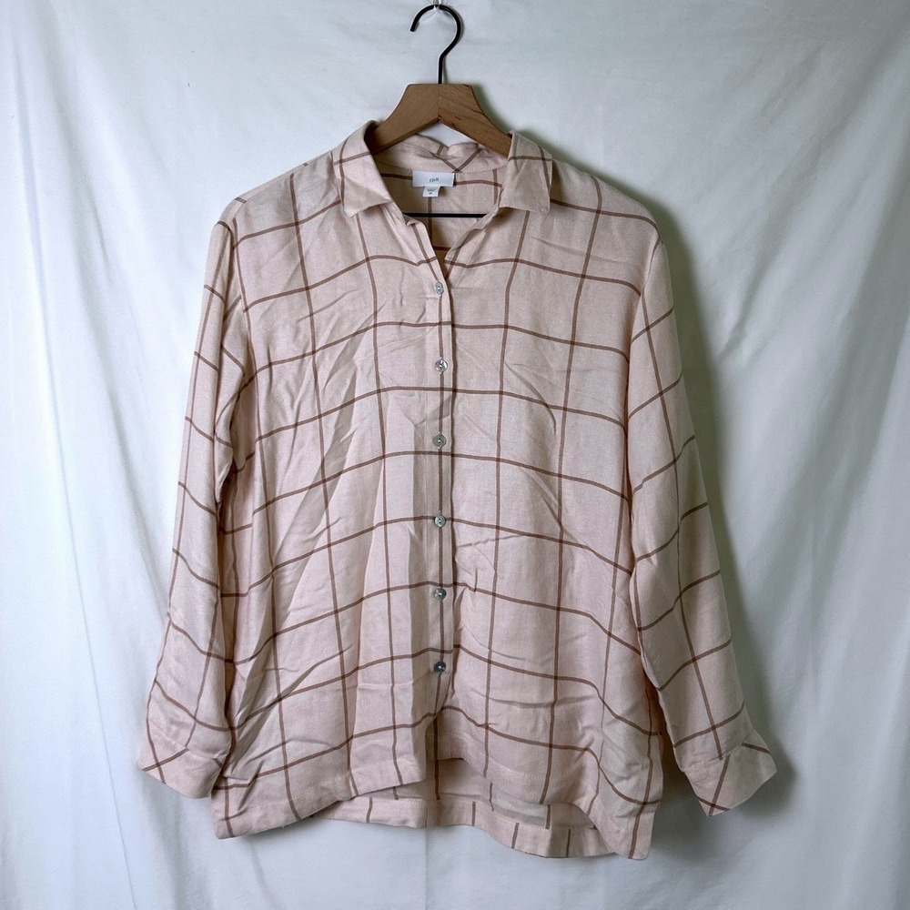 J. Jill Womens Oversized Windowpane Plaid Button Down Shirt Size XS Tan Brown